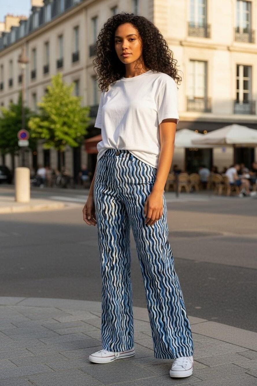 Maeve By Anthropologie Pants Womens Sm 32 Waist Blue Wavy Stripe Knit Stretch